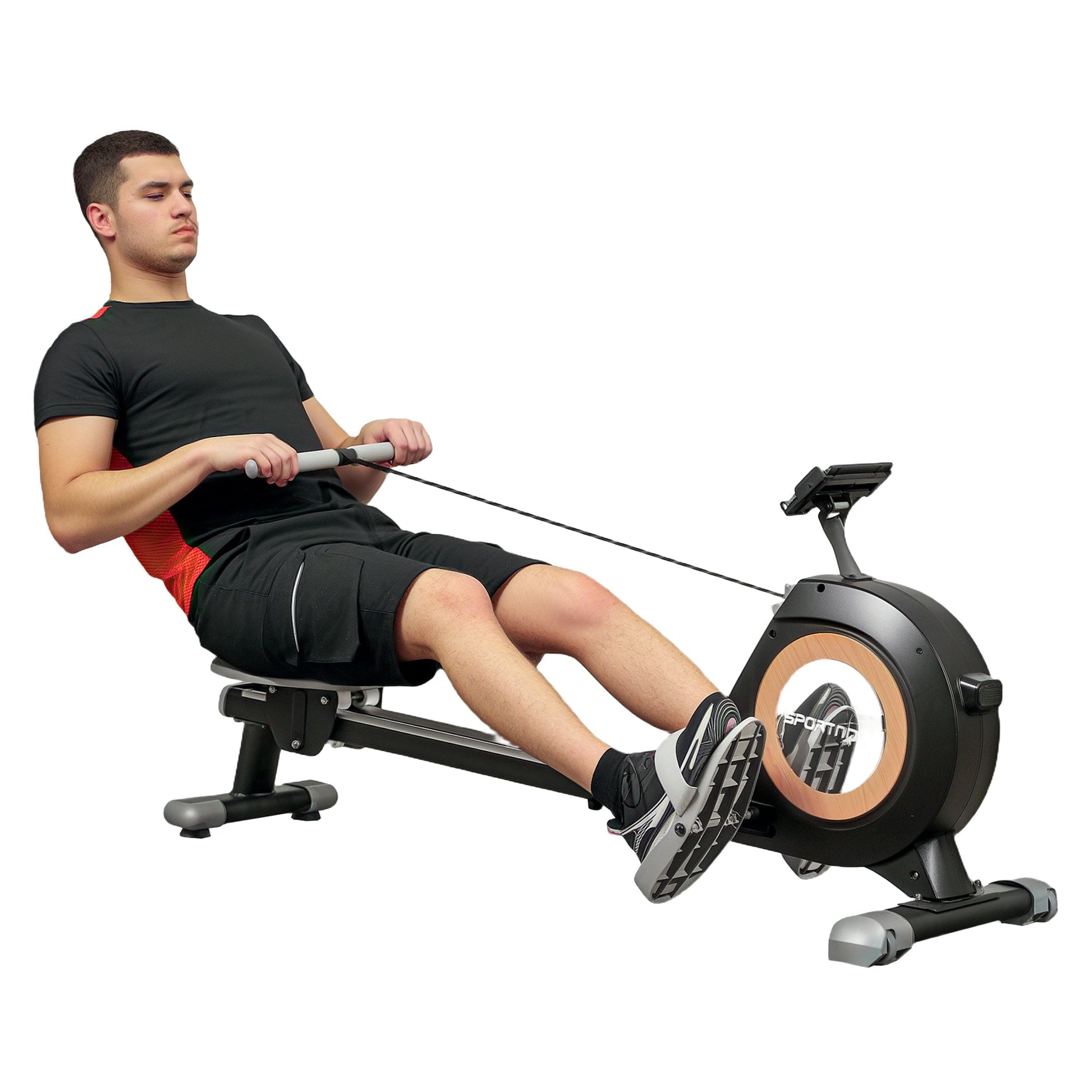 Rowing Machine, 16-Level Magnetic Rower Machine with LCD Monitor and Phone Holder, Black-0