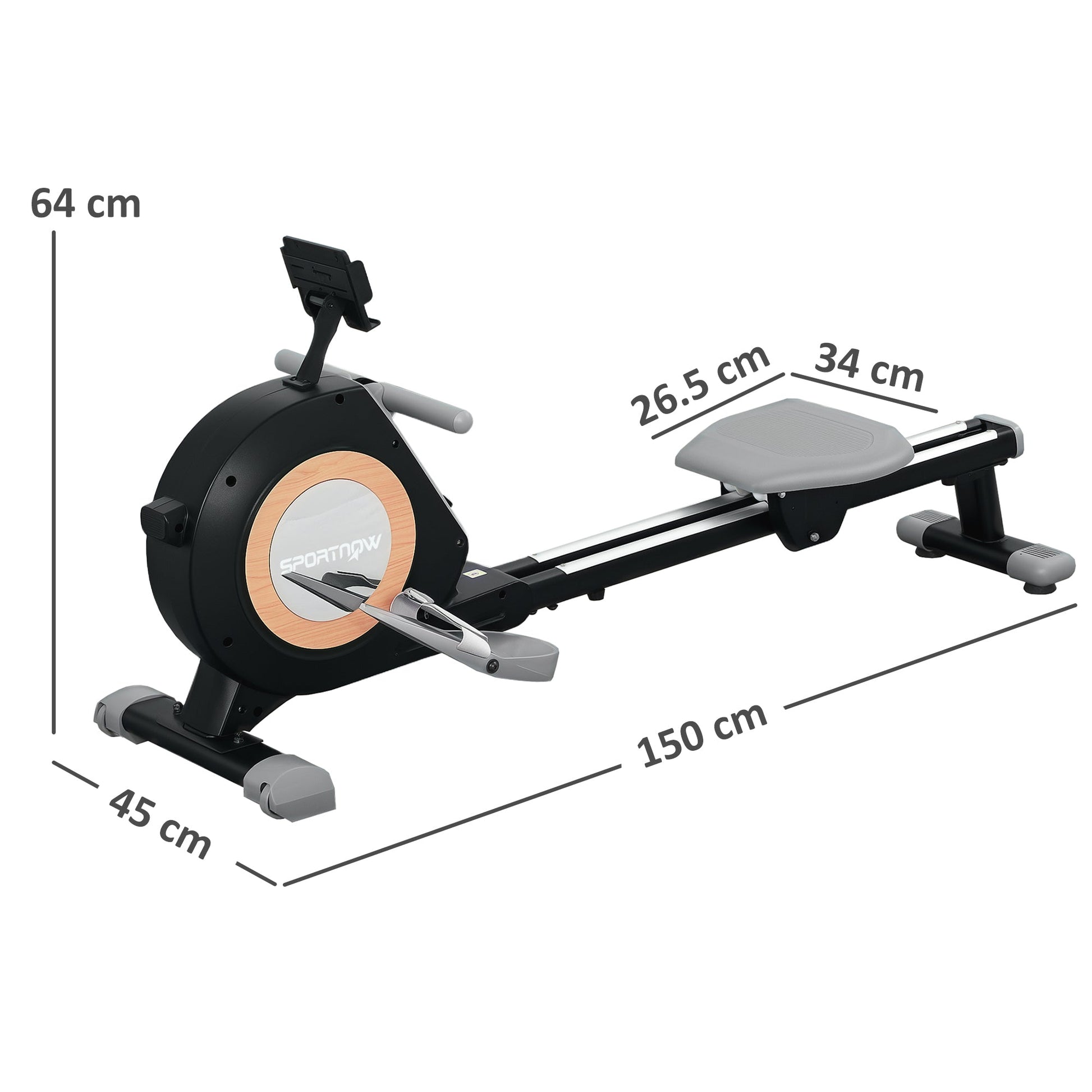 Rowing Machine, 16-Level Magnetic Rower Machine with LCD Monitor and Phone Holder, Black-2