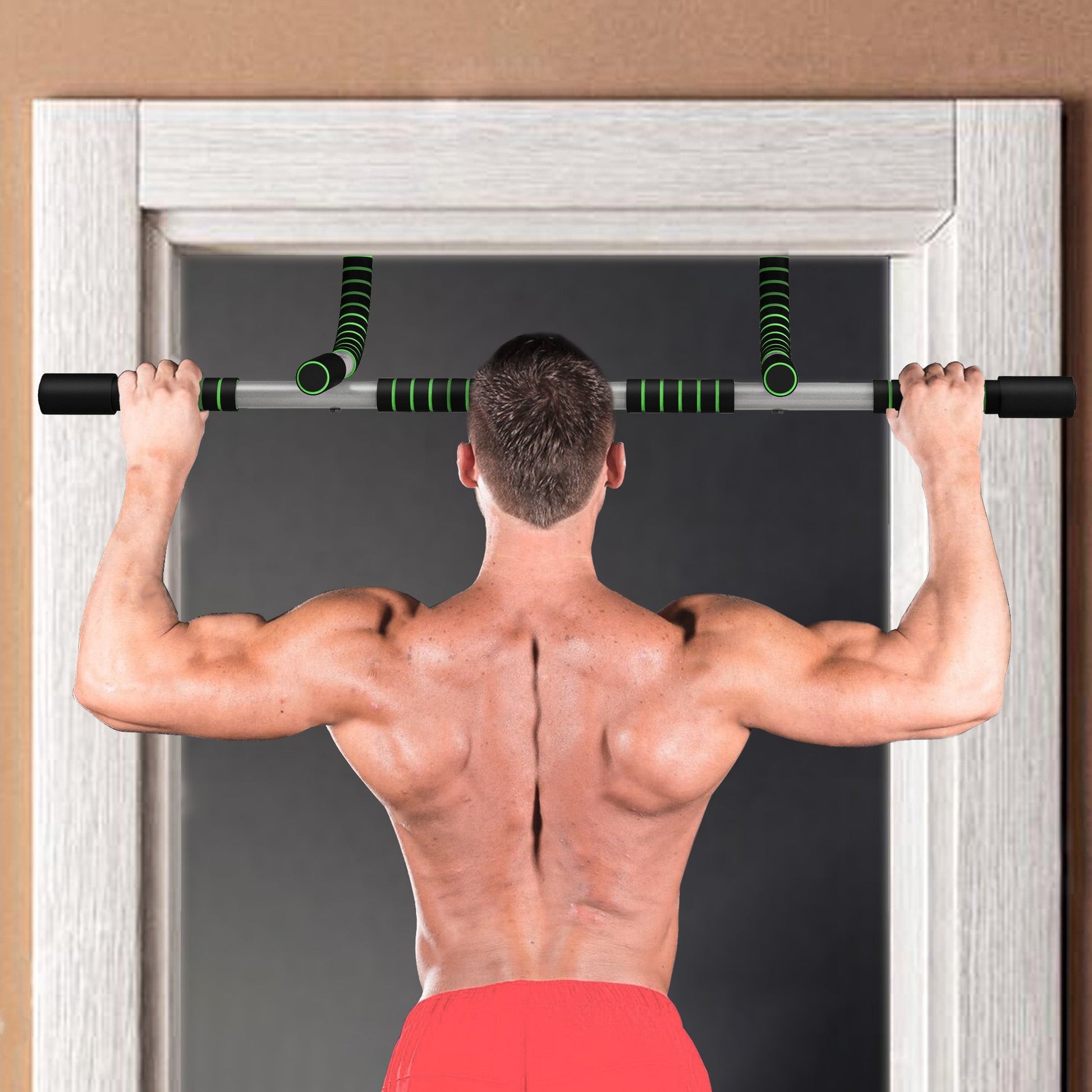 Pull-Up Bar for Doorway, Home Fitness Door Horizontal Bar Push up Bar for Indoor Gym Upper Body Workout, Green-1