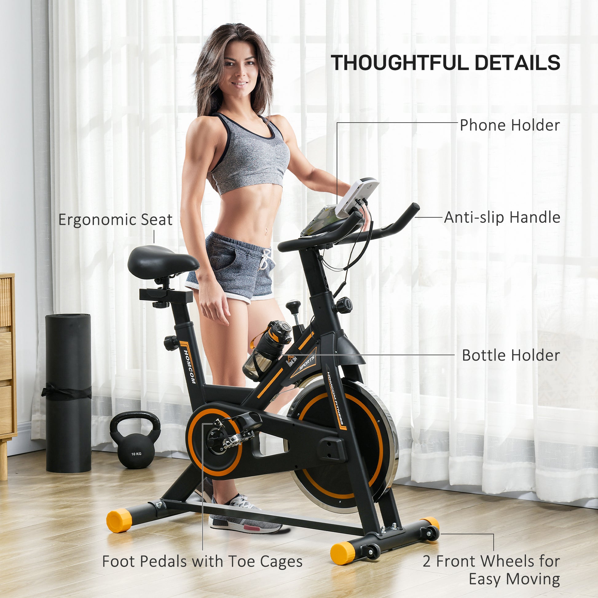 Indoor Exercise Bike, Cycling Bike for Home, Gym Use, Stationary Bike w/ LCD Display & Heart Rate Sensor, Fitness Bike | HOMCOM-5
