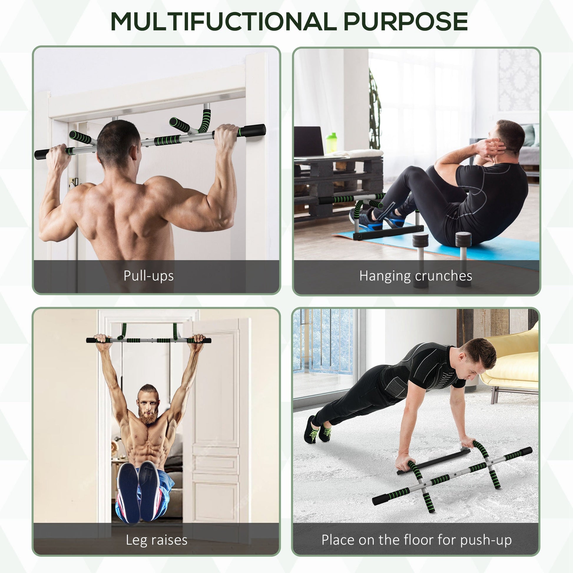 Pull-Up Bar for Doorway, Home Fitness Door Horizontal Bar Push up Bar for Indoor Gym Upper Body Workout, Green-3