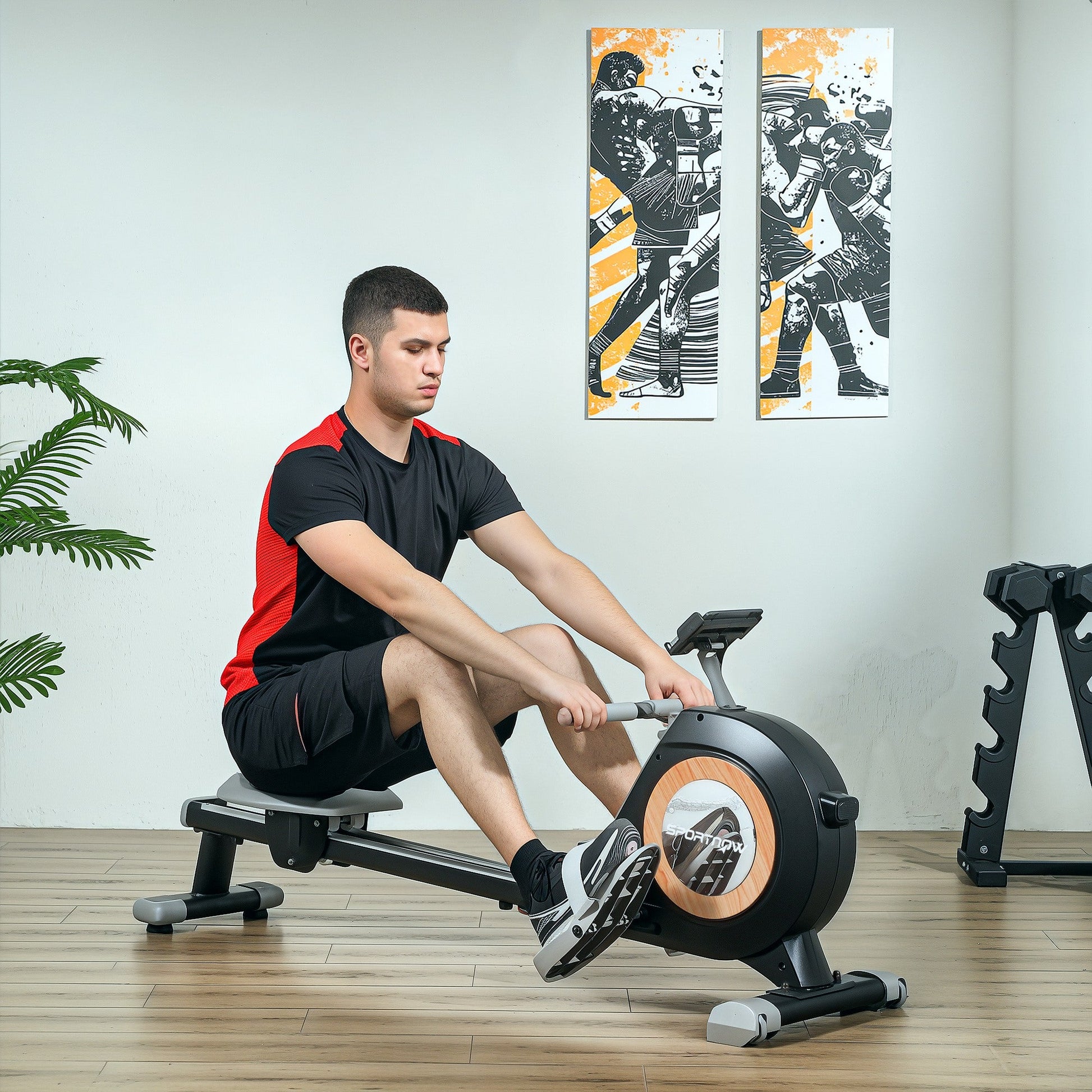 Rowing Machine, 16-Level Magnetic Rower Machine with LCD Monitor and Phone Holder, Black-1