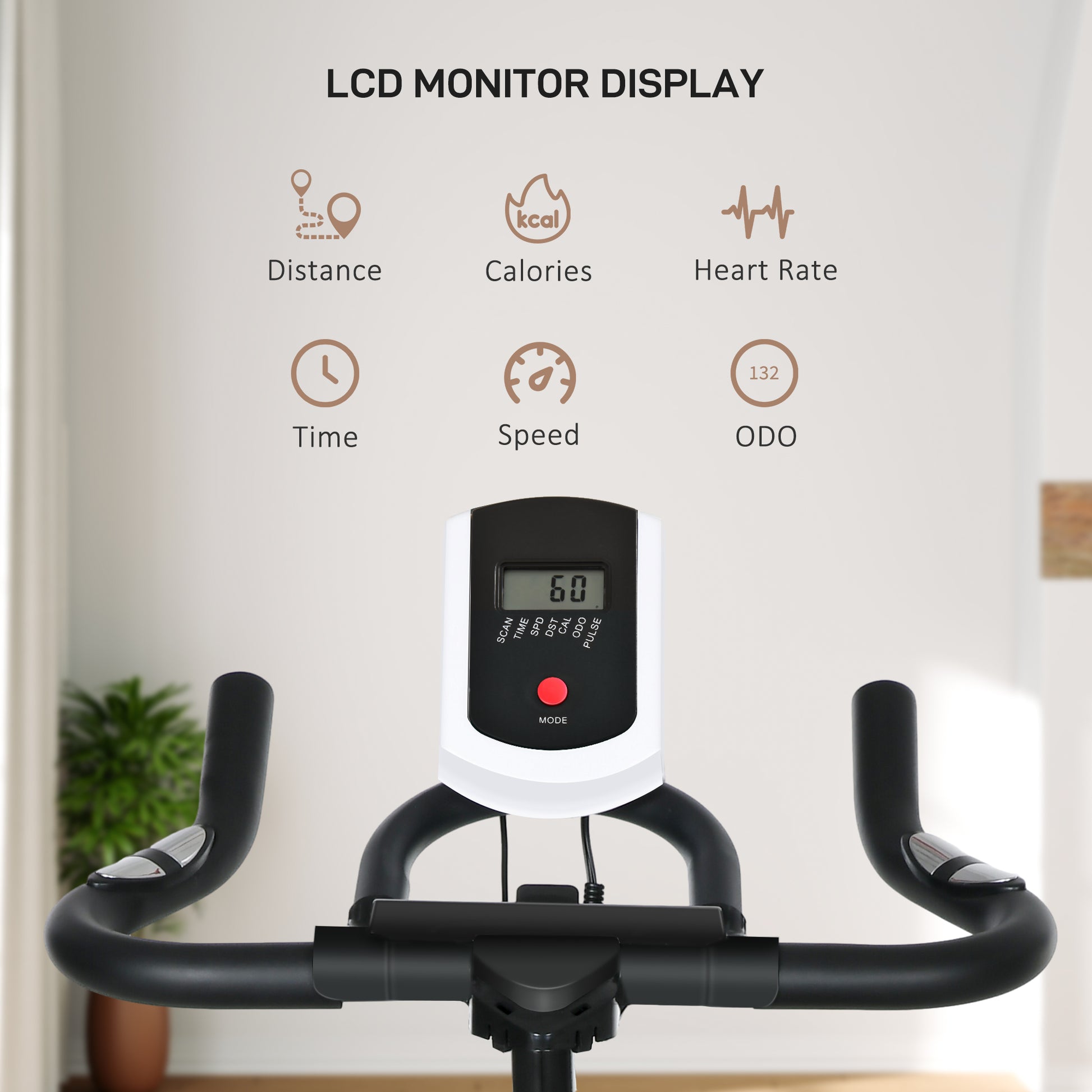 Indoor Exercise Bike, Cycling Bike for Home, Gym Use, Stationary Bike w/ LCD Display & Heart Rate Sensor, Fitness Bike | HOMCOM-2
