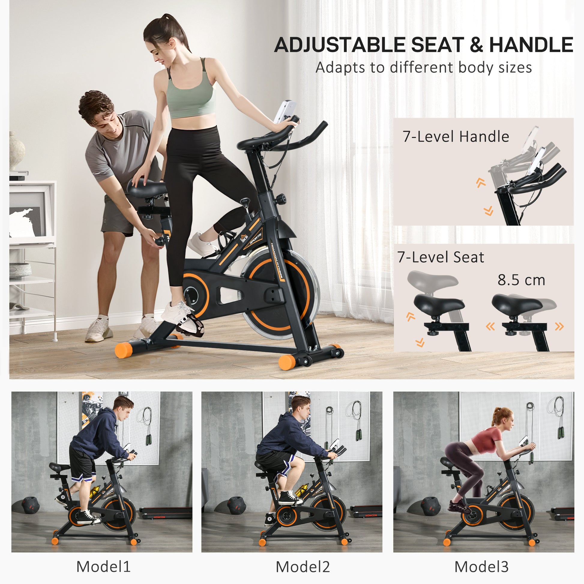Indoor Exercise Bike, Cycling Bike for Home, Gym Use, Stationary Bike w/ LCD Display & Heart Rate Sensor, Fitness Bike | HOMCOM-4